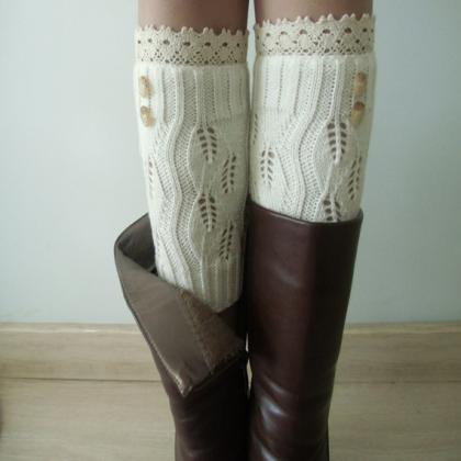 Dainty Lace Boot Cuffs - Knit Boot Topper Lace..