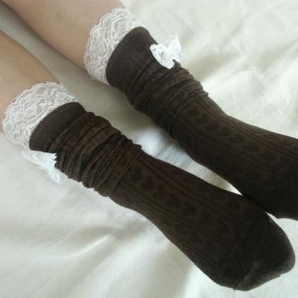 Coffe Knit Boot Socks Knit Socks Boot Socks Knee..
