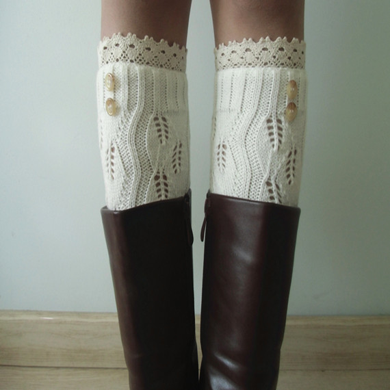 Dainty Lace Boot Cuffs - Knit Boot Topper Lace Trim & Buttons - Faux Legwarmers - Lace Cuff,hollow Out The Leaves Shape Mini Leg Warmers