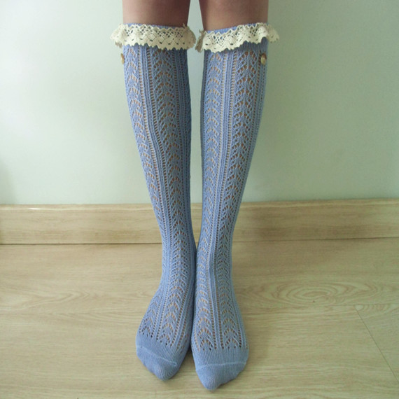 Platinum White Cable Knit Boot Socks W/ Cream Lace Ivory Buttons - Knee High Socks Legwarmers Lace Socks With Lace